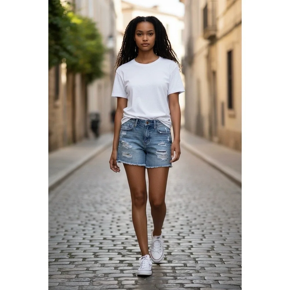 Judy Blue Distressed Denim Shorts Women's Small Raw Hem Mid Rise Stretch